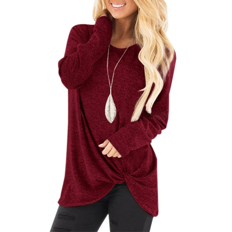 Fall Clothes for Women Long Sleeve T-shirt Casual Solid Color Top