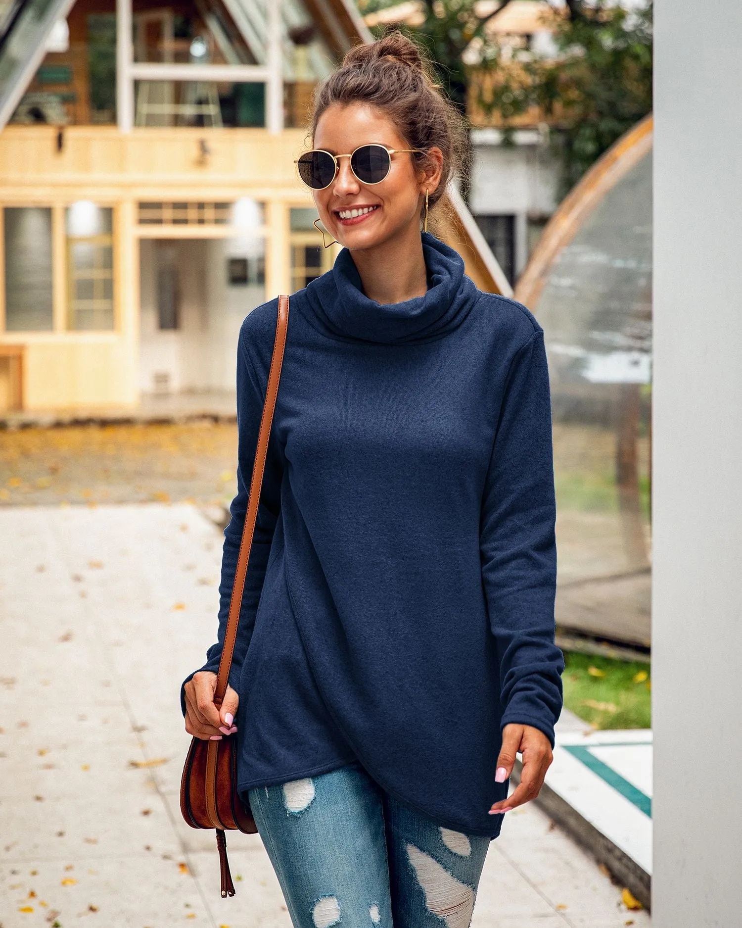 Fashion Turtleneck Long Sleeve Irregular Women's Sweatshirt
