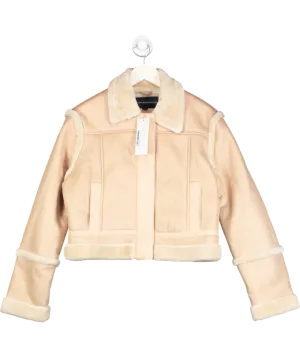 French Connection Pink Belen Faux Fur Cropped Jacket UK L