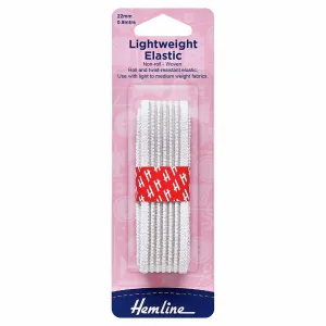 Hemline Lightweight Non-Roll Elastic - 22mm - White