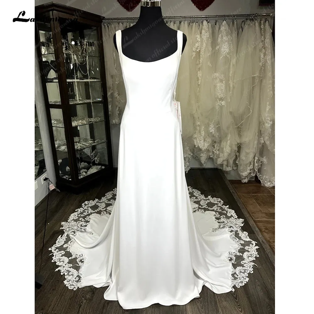 Lakshmigown Scoop Neck Lace Backless Soft Satin Wedding Dress for Women 2024 Tank Bridal Gown Court Train robe mariée sirene