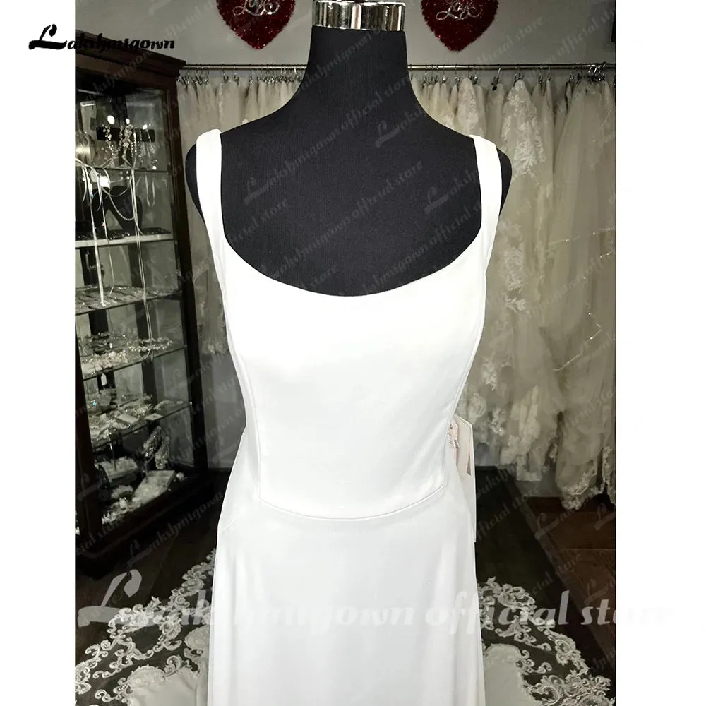 Lakshmigown Scoop Neck Lace Backless Soft Satin Wedding Dress for Women 2024 Tank Bridal Gown Court Train robe mariée sirene