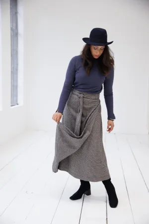 NEW! Wool Wrap Skirt Cocoon Maxi Black Neutral