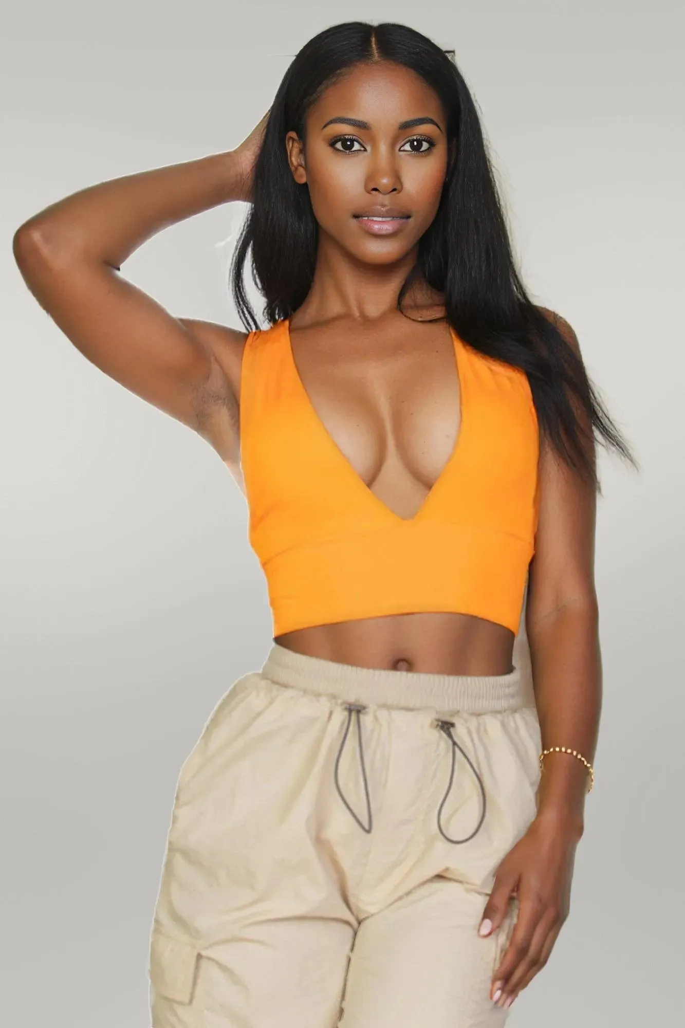 Ribbed Knit Plunge Neck Crop Top