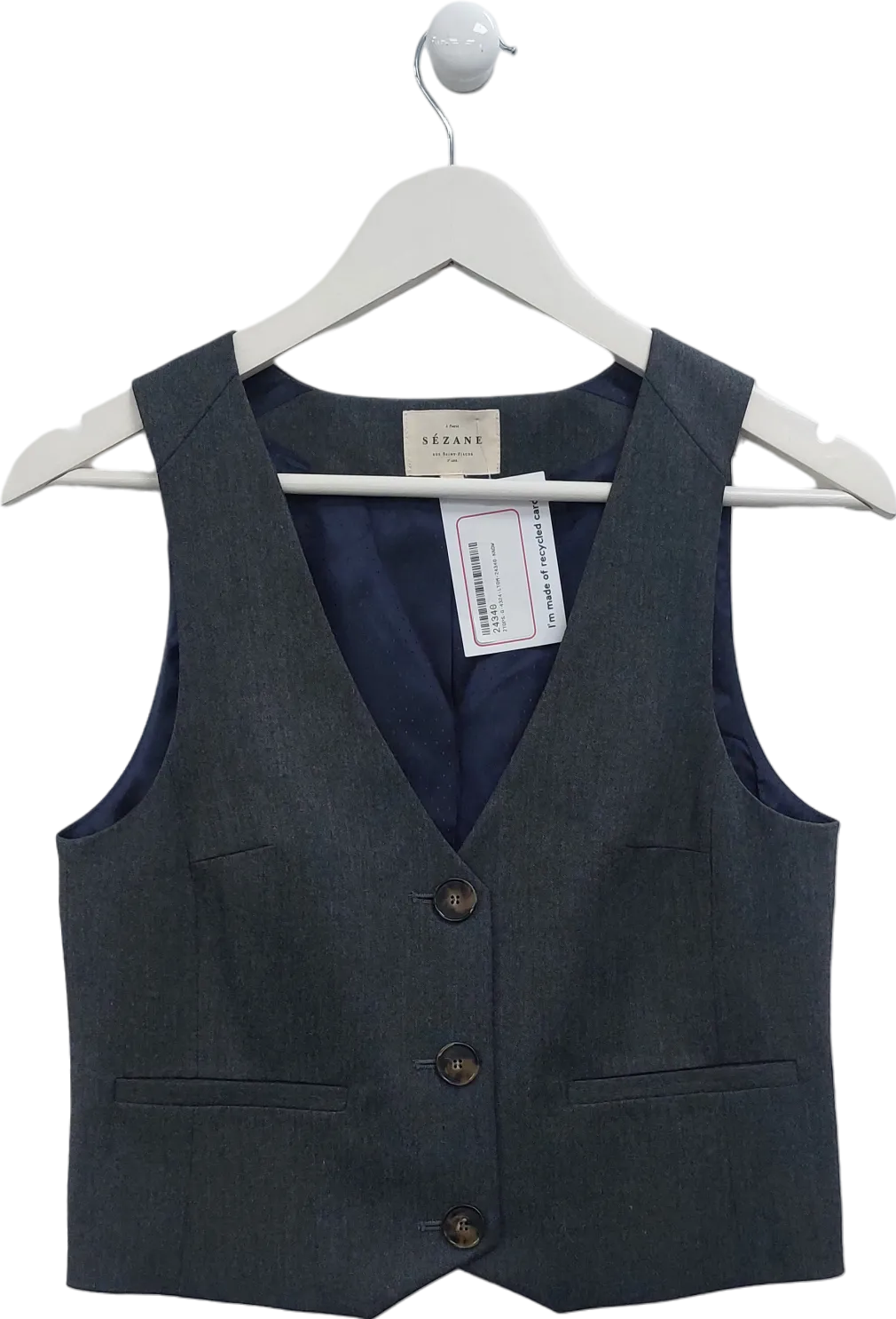 Sézane Grey Wool Blend Waistcoat top UK 10