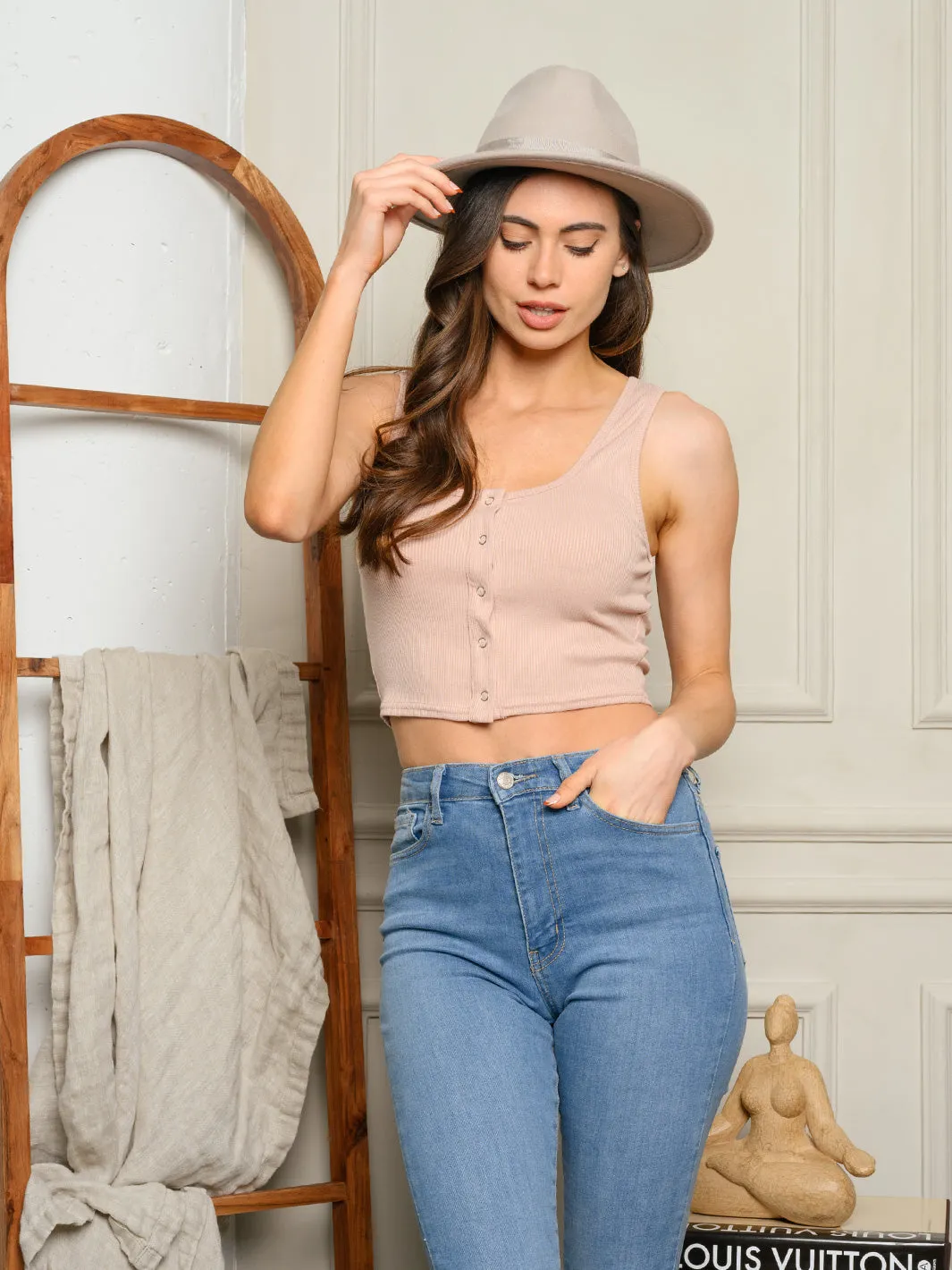 WOMEN'S BUTTON UP TANK CROP TOP