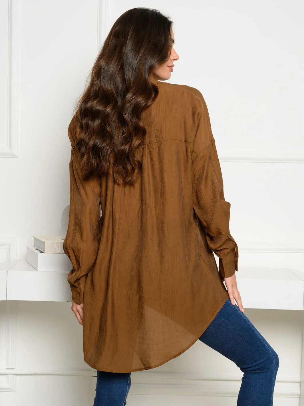 WOMEN'S LONG SLEEVE COLLAR BUTTON UP TUNIC TOP