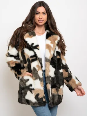 WOMEN'S MARBLE MID-LENGTH FAUX FUR COAT